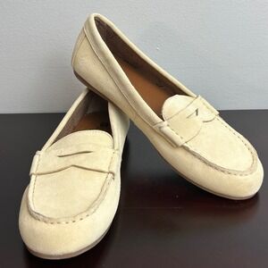 White Mountain Deutzia Penny Loafer Womens Sz 8 Beige Suede Flats Shoes Slip On